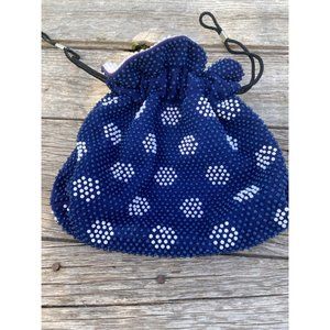 Vintage 1960s Blue and White Beaded Reversible Pouch purse